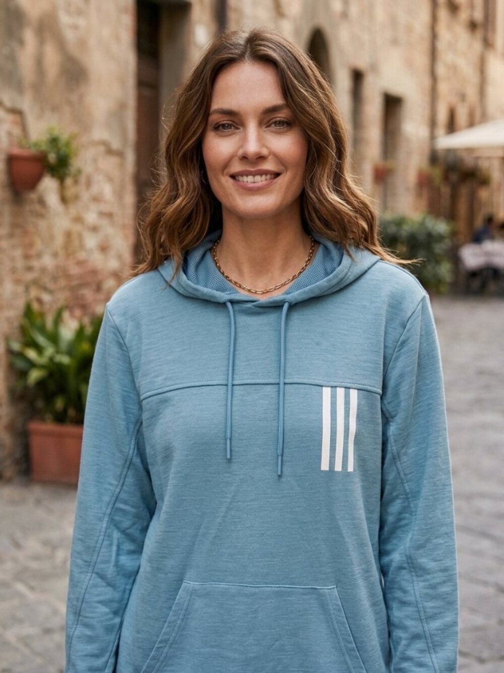 Adidas Dusty Blue 3-Stripe Pullover Hoodie Sweatshirt | Size S